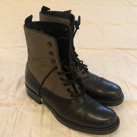 Prada leather combat boots, black/tan, EUC - Picture 9 of 9